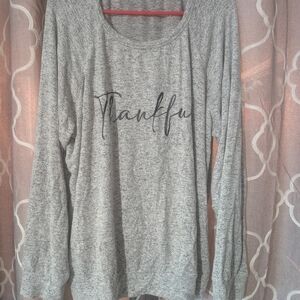 Kirkland Signature Heather Grey 'Thankful' Long Sleeve Top